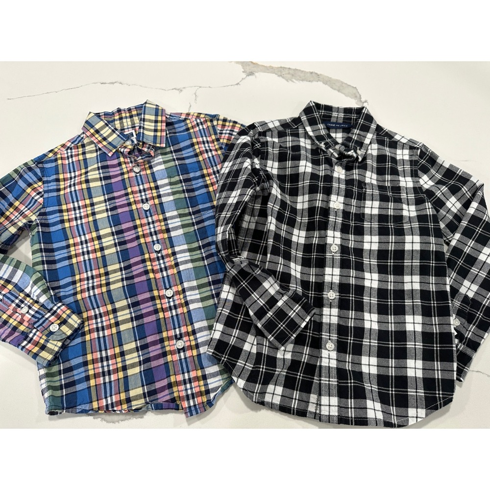 Janie and Jack Kids Plaid Button Down‎ Shirts Size 5 lot of 2